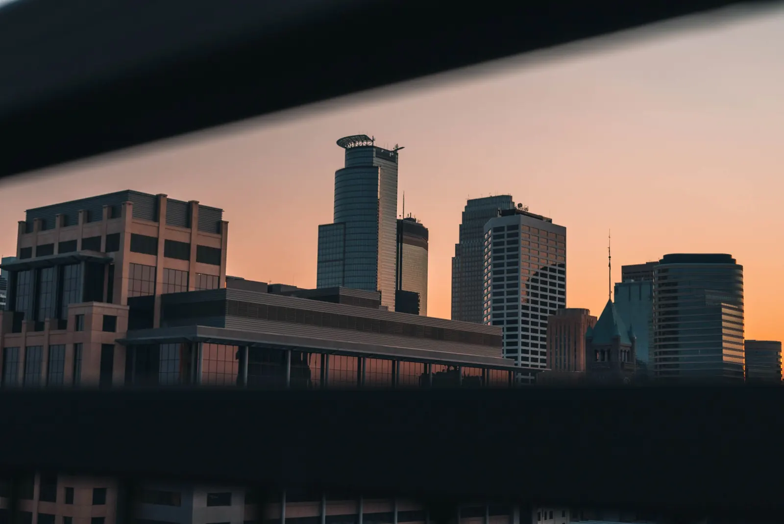 City skyline at dusk
