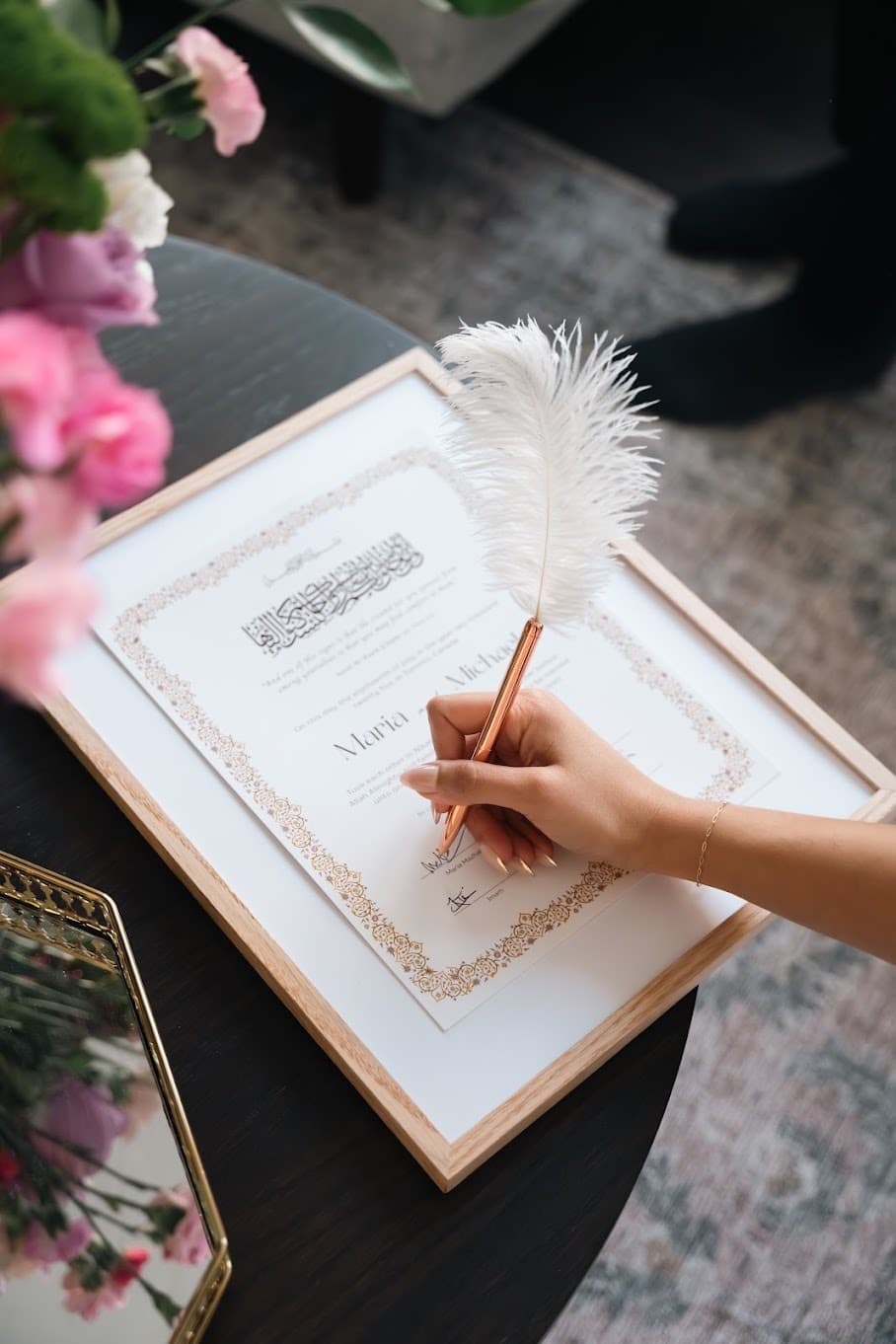 Example of a finished, framed nikah certificate